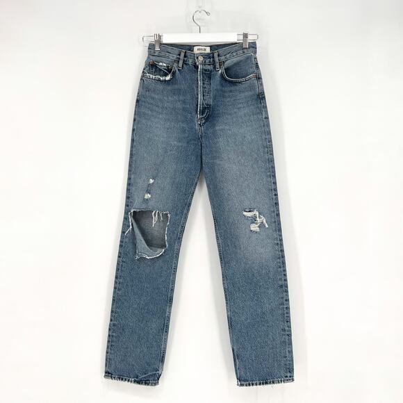 AGOLDE 90s Pinch Waist Straight Jean Lineup Women’s Size 24 High Rise Distressed - Picture 2 of 7
